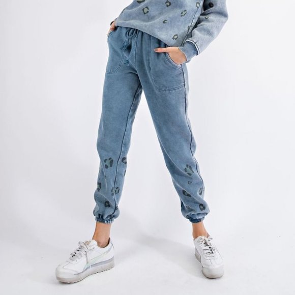 easel Pants & Jumpsuits Easel Dusty Teal Leopard Animal Print